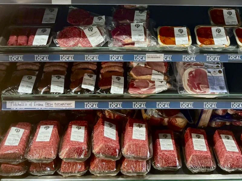 fresh butchered meat in fridge